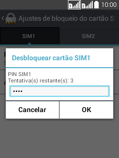 Digite um código PIN de quatro cifras e pressione OK. O código PIN padrão é 1010. Digite um código PIN de quatro cifras e pressione OK. O código PIN padrão é 1010.