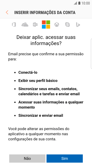 Se a tela mostrar essa imagem, sua conta foi reconhecida e configurada automaticamente. Siga as instruções da tela para inserir mais informações e finalizar a configuração. Se a tela mostrar essa imagem, sua conta foi reconhecida e configurada automaticamente. Siga as instruções da tela para inserir mais informações e finalizar a configuração.