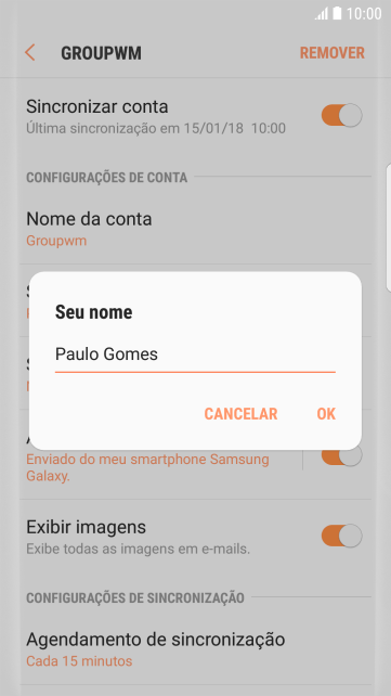 Digite o nome do remetente, e pressione OK. Digite o nome do remetente, e pressione OK.