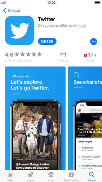Pressione OBTER, e siga as indicações da tela para instalar o app. Pressione OBTER, e siga as indicações da tela para instalar o app.