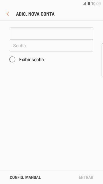 Pressione Senha e digite a senha da sua conta e-mail. Pressione Senha e digite a senha da sua conta e-mail.
