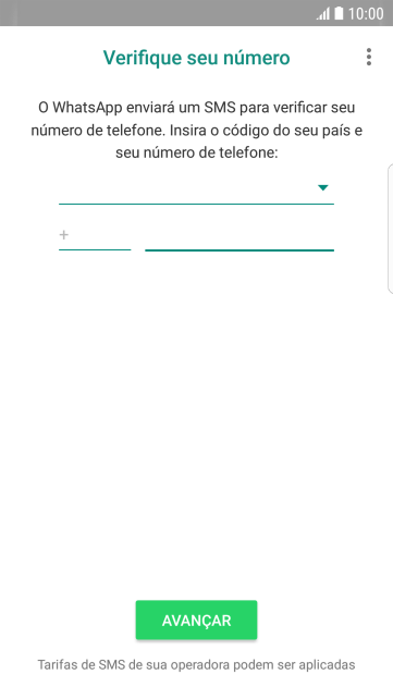 Pressione AVANÇAR. Aguarde até que o celular receba uma SMS para confirmar seu número de telefone. Pressione AVANÇAR. Aguarde até que o celular receba uma SMS para confirmar seu número de telefone.