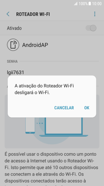 Se o Wi-Fi estiver ativado você deve pressionar OK. Se o Wi-Fi estiver ativado você deve pressionar OK.