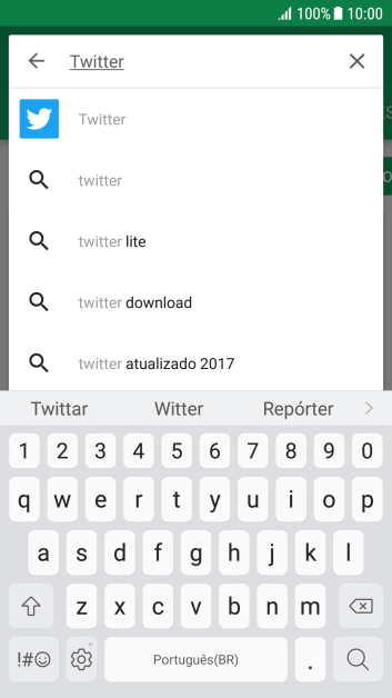 Digite Twitter e pressione o ícone de busca. Digite Twitter e pressione o ícone de busca.