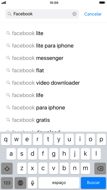 Digite Facebook, e pressione Buscar. Digite Facebook, e pressione Buscar.