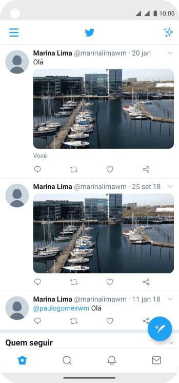 Pressione o ícone de novo tweet. Pressione o ícone de novo tweet.