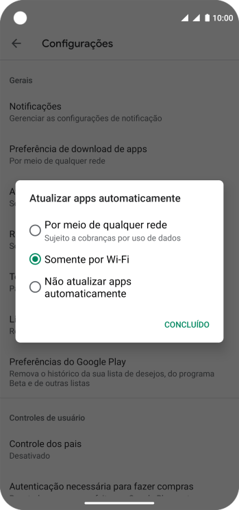 Para ativar a atualização automática de apps via rede celular, você deve pressionar Por meio de qualquer rede. Para ativar a atualização automática de apps via rede celular, você deve pressionar Por meio de qualquer rede.