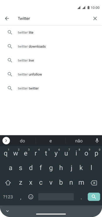 Digite Twitter e pressione o ícone de busca. Digite Twitter e pressione o ícone de busca.