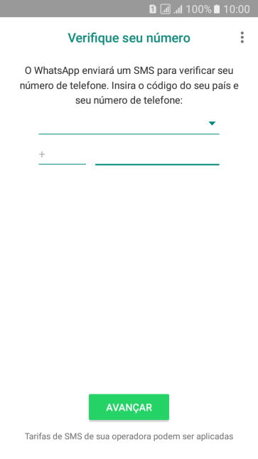 Pressione AVANÇAR. Aguarde até que o celular receba uma SMS para confirmar seu número de telefone. Pressione AVANÇAR. Aguarde até que o celular receba uma SMS para confirmar seu número de telefone.