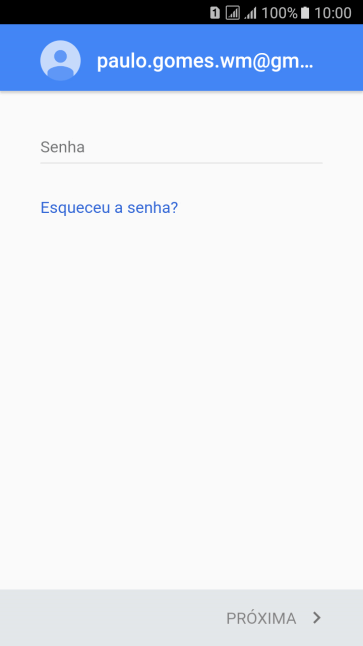 Pressione Senha, e digite a senha da sua conta Google. Pressione Senha, e digite a senha da sua conta Google.
