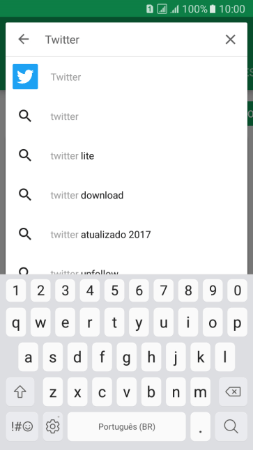Digite Twitter e pressione o ícone de busca. Digite Twitter e pressione o ícone de busca.