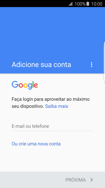 Se você não tiver uma conta Google, deve pressionar Ou crie uma nova conta, e seguir as instruções da tela para instalar uma conta. Se você não tiver uma conta Google, deve pressionar Ou crie uma nova conta, e seguir as instruções da tela para instalar uma conta.