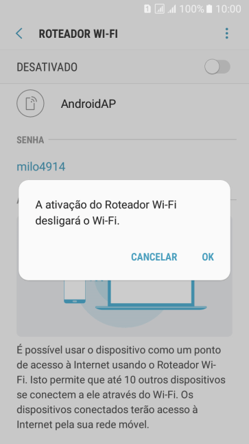 Se o Wi-Fi estiver ativado você deve pressionar OK. Se o Wi-Fi estiver ativado você deve pressionar OK.