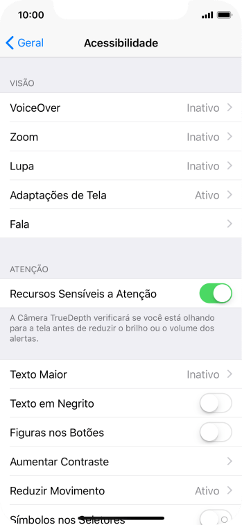 Pressione Fala, e siga as indicações da tela para selecionar as configurações desejadas. Pressione Fala, e siga as indicações da tela para selecionar as configurações desejadas.