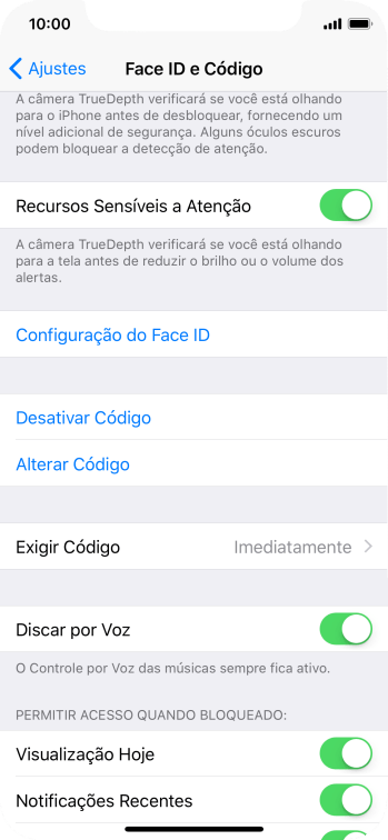 Pressione Desativar Código, e digite o código de bloqueio do celular. Pressione Desativar Código, e digite o código de bloqueio do celular.