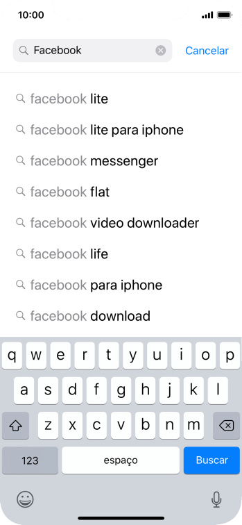 Digite Facebook, e pressione Buscar. Digite Facebook, e pressione Buscar.