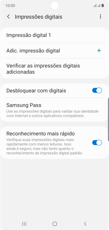 Pressione os indicadores ao lado das configurações desejadas para ativá-las ou desativá-las. Pressione os indicadores ao lado das configurações desejadas para ativá-las ou desativá-las.