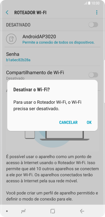 Se o Wi-Fi estiver ativado você deve pressionar OK. Se o Wi-Fi estiver ativado você deve pressionar OK.