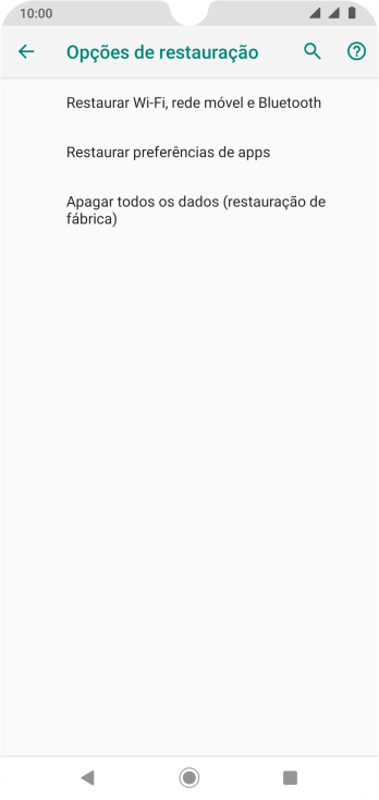 Pressione Apagar todos os dados (restauração de fábrica). Pressione Apagar todos os dados (restauração de fábrica).