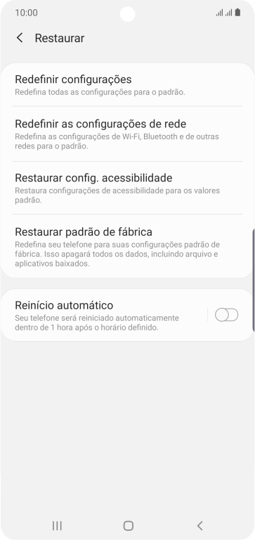 Pressione Restaurar padrão de fábrica. Pressione Restaurar padrão de fábrica.