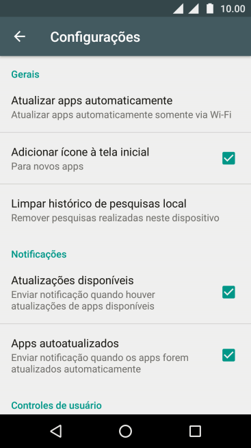Pressione Atualizar apps automaticamente. Pressione Atualizar apps automaticamente.
