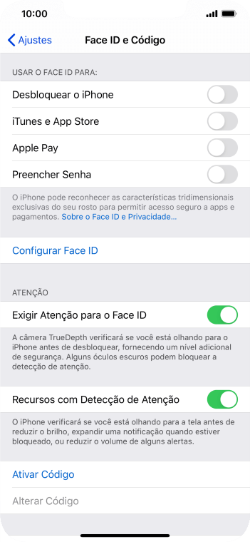 Pressione Ativar Código, e digite um código de bloqueio de sua escolha duas vezes seguidas. Pressione Ativar Código, e digite um código de bloqueio de sua escolha duas vezes seguidas.