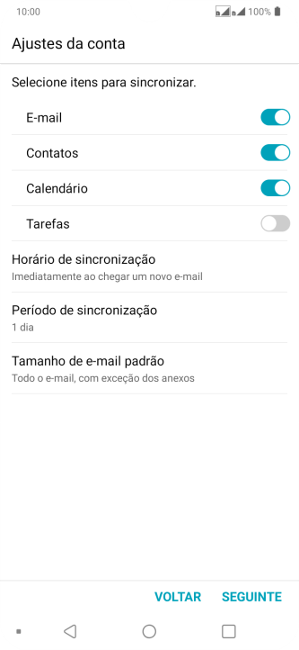 Se a tela mostrar essa imagem, sua conta foi reconhecida e configurada automaticamente. Siga as instruções da tela para inserir mais informações e finalizar a configuração. Se a tela mostrar essa imagem, sua conta foi reconhecida e configurada automaticamente. Siga as instruções da tela para inserir mais informações e finalizar a configuração.