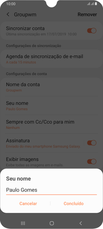Digite o nome do remetente, e pressione Concluído. Digite o nome do remetente, e pressione Concluído.
