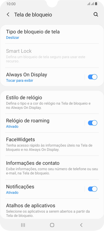 Pressione Tipo de bloqueio de tela. Pressione Tipo de bloqueio de tela.