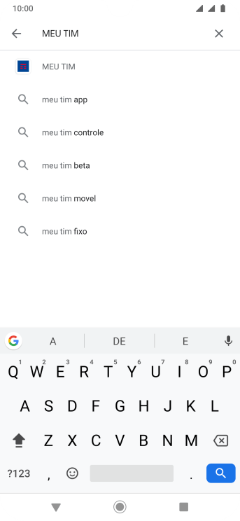 Digite MEU TIM, e pressione o ícone de busca. Digite MEU TIM, e pressione o ícone de busca.