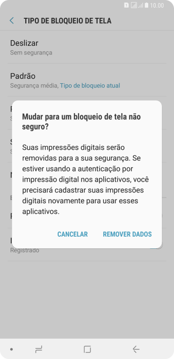 Pressione REMOVER DADOS. Pressione REMOVER DADOS.