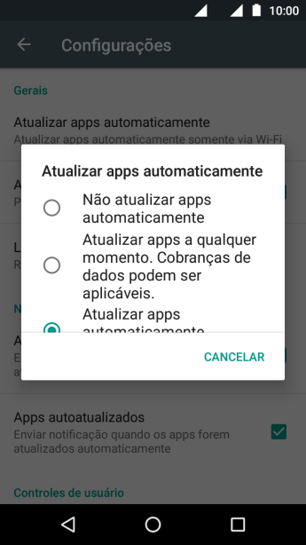Pressione Não atualizar apps automaticamente para ativar ou desativar a função. Pressione Não atualizar apps automaticamente para ativar ou desativar a função.