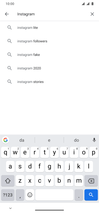 Digite Instagram, e pressione o ícone de busca. Digite Instagram, e pressione o ícone de busca.