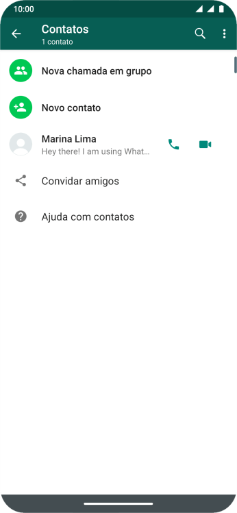 Pressione o ícone de busca, e digite as primeiras letras do nome do contato. Pressione o ícone de busca, e digite as primeiras letras do nome do contato.