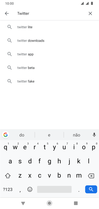 Digite Twitter e pressione o ícone de busca. Digite Twitter e pressione o ícone de busca.