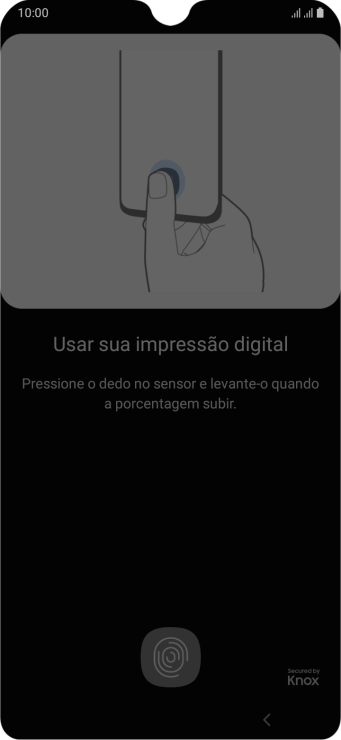 Siga as instruções na tela para configurar o código de bloqueio do celular com impressão digital. Siga as instruções na tela para configurar o código de bloqueio do celular com impressão digital.