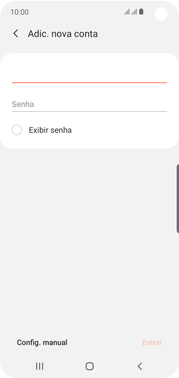 Pressione Senha e digite a senha da sua conta e-mail. Pressione Senha e digite a senha da sua conta e-mail.