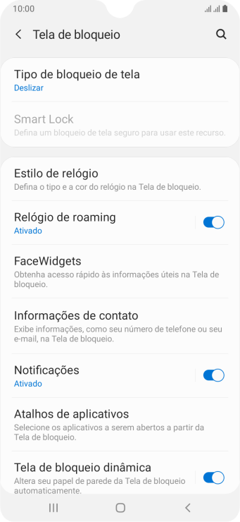 Pressione Tipo de bloqueio de tela. Pressione Tipo de bloqueio de tela.