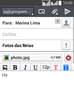 Pressione o ícone de enviar, quando você terminar de escrever seu e-mail. Pressione o ícone de enviar, quando você terminar de escrever seu e-mail.