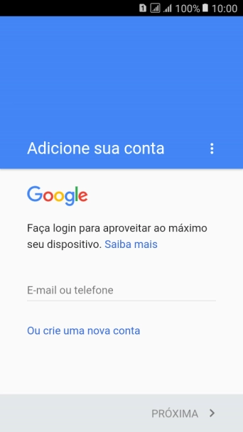 Se você não tiver uma conta Google, deve pressionar Ou crie uma nova conta, e seguir as instruções da tela para instalar uma conta. Se você não tiver uma conta Google, deve pressionar Ou crie uma nova conta, e seguir as instruções da tela para instalar uma conta.