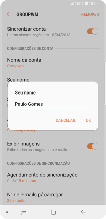 Digite o nome do remetente, e pressione OK. Digite o nome do remetente, e pressione OK.