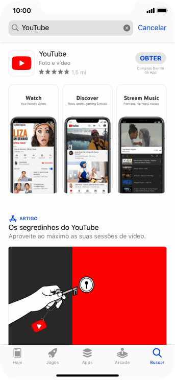 Pressione YouTube. Pressione YouTube.