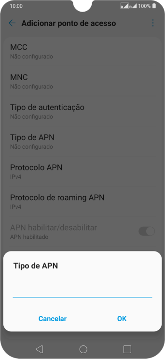 Digite default e pressione OK. Digite default e pressione OK.