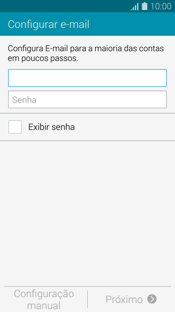 Pressione Senha e digite a senha da sua conta e-mail. Pressione Senha e digite a senha da sua conta e-mail.