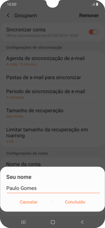 Digite o nome do remetente, e pressione Concluído. Digite o nome do remetente, e pressione Concluído.