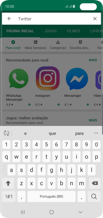 Digite Twitter e pressione o ícone de busca. Digite Twitter e pressione o ícone de busca.