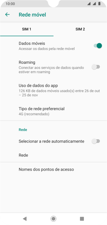 Se você quiser selecionar a rede automaticamente, deve pressionar o indicador ao lado de Se você quiser selecionar a rede automaticamente, deve pressionar o indicador ao lado de