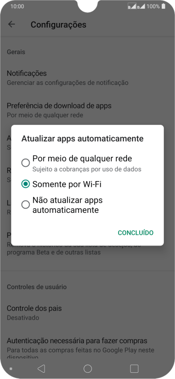 Para ativar a atualização automática de apps via rede celular, você deve pressionar Por meio de qualquer rede. Para ativar a atualização automática de apps via rede celular, você deve pressionar Por meio de qualquer rede.
