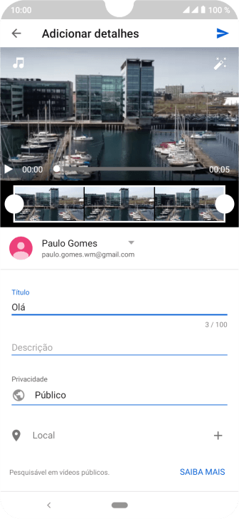 Escreva o texto desejado, e pressione o ícone de upload. Escreva o texto desejado, e pressione o ícone de upload.