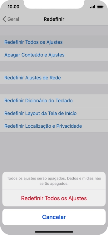 Pressione Redefinir Todos os Ajustes. Pressione Redefinir Todos os Ajustes.